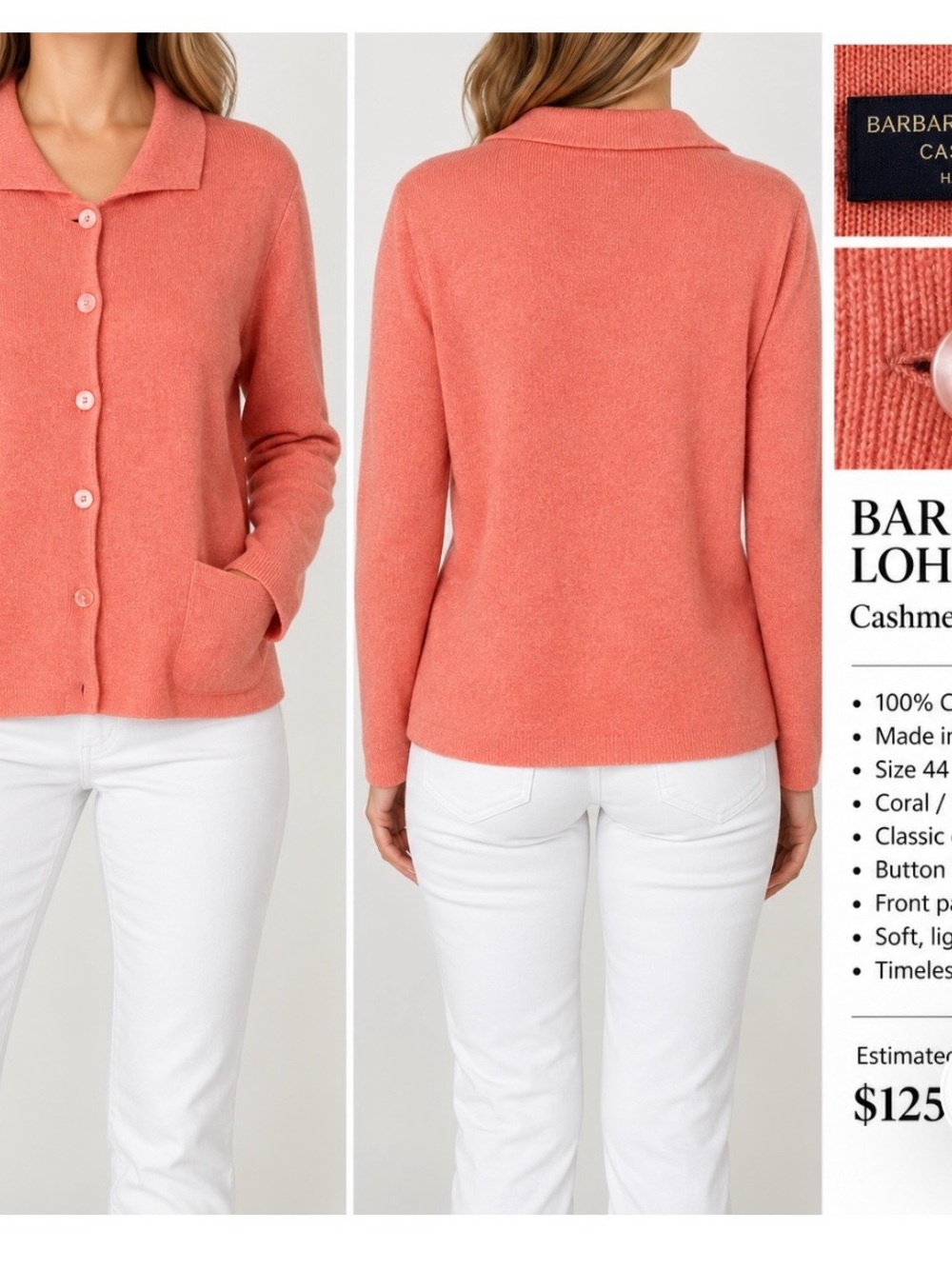 Barbour Coral Button-Front Cashmere Cardigan
